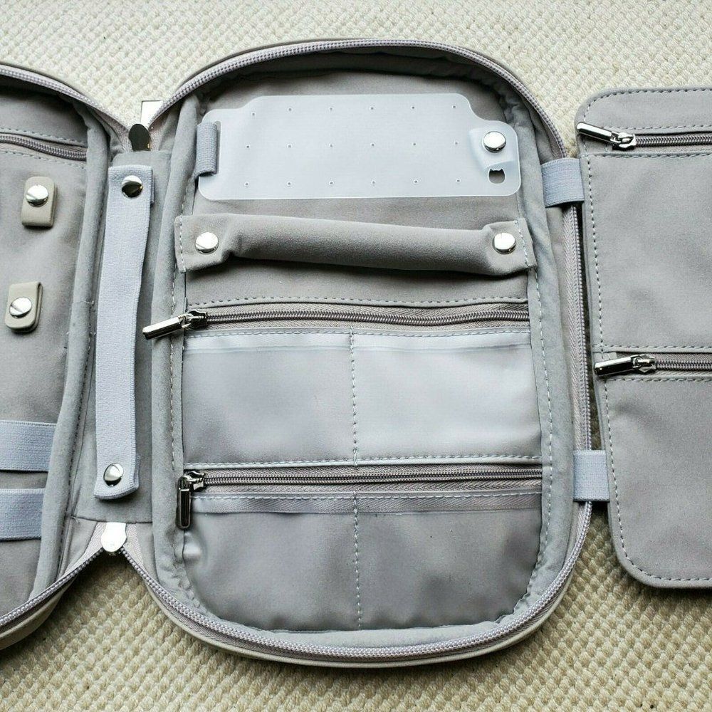 Grey Tan storageLAB Travel Jewelry Organizer Faux Suede Clutch Bag Necklace - Picture 4 of 8